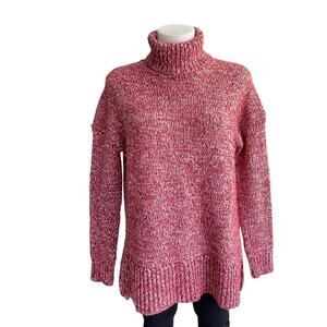 J. Crew Italian Marled Red Wool Blend Turtleneck Oversized Sweater size XS 2564